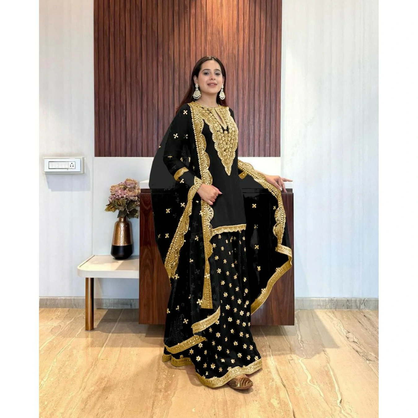 Heavy embroidery plazo suit deals